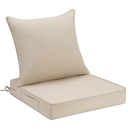 UNIKOME 24"x24"x4" Outdoor Chair Cushions Set - Waterproof Patio Cushions for Outdoor Furniture with Removable Cover, Ties & Handle, Deep Seat Patio Cushions for Sofa Couch - Cream - color: Cream, size: 24 x 24 x 4 Inch