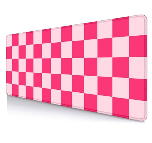 Hot Pink Cool Large Gaming Mouse Pad XL, Aesthetic Checkered Desk Pads, Computer Extended Mouse Pad Girly Women Design Kids Girls Teen Pretty Modern Decorative Art Office Mousepad for Laptop - color: Hot Pink Checkered