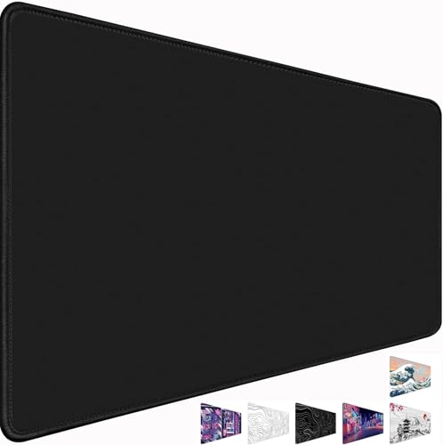 Large Mouse Pad, Desk Mat Large Office Desk Pad Gaming Mouse Pad with Stitched Edges, 35.4" x 15.7" Mousepad with Non-Slip Waterproof Rubber Base for PC Laptop Desk Home Office Accessories, Black - color: Black, size: 35.4" x 15.7"
