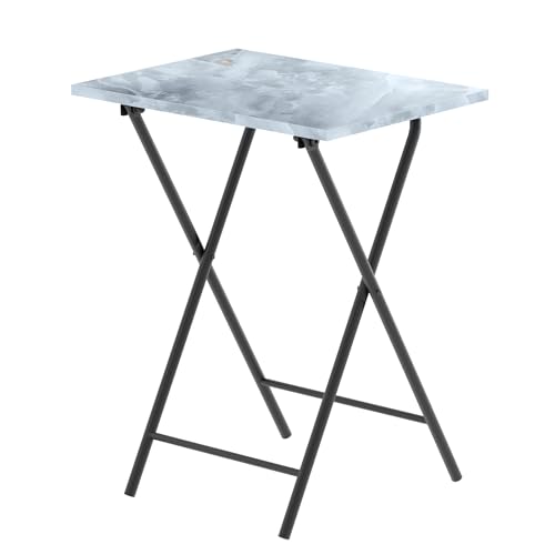 Folding TV Tray Table, Portable Foldable TV Dinner Tray on couch, Space-Saving Snack Serving Sofa Side Table, Easy to Fold Stable TV Trays for Living Room, Bedroom, Small Spaces (Gray Marble) - color: Gray Marble + Black, size: 1 PCS