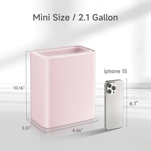 TIPGO Small Metal Trash Can, 2.1 Gallon Slim Trash Can for Bathroom, Wastebasket Garbage Bin for Bedroom, Office, Kitchen, Under Sink (Pink) - color: Pink