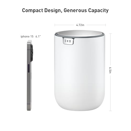 EKO Mini Desk Trash Can with Swing-Top Lid 0.4 Gallon Small Table Round Wastebasket for Office, Home, Car (White) - color: White, size: 1.5 Liters