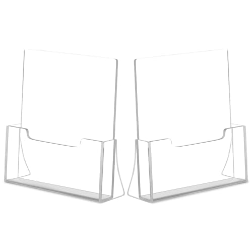 Acrylic Brochure Holder 8.5 x 11 inch, 2 Pack Clear Plastic Flyer Holder, Acrylic Desktop Stand for Pamphlets, Literature, Brochures, Magazines Materials Display Stands