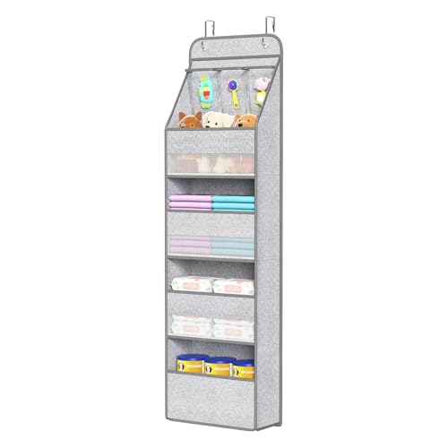 Univivi 5-Shelf Door Storage Over Door Hanging Organizer with 4 Large Pockets and 3 Small PVC Pockets Nursery Closet Cabinet Wall Mount Hanging Storage Organizers for Baby Nursery (Grey Pattern) - color: Grey Pattern, size: 5 LAYER