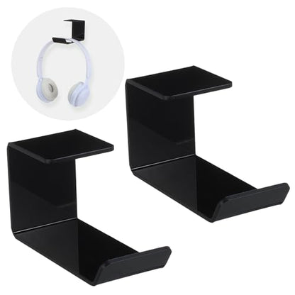 2 Pcs Headphones Hook Under-Desk Desk Headphone Hanger with Strong Adhesive Tape Gaming Headphones Stand Hanger Desk Mount for Most Headphone Women Men Gifts Black 3.54 × 1.77 × 2.36 Inches