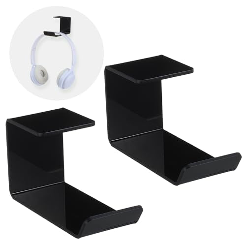 2 Pcs Headphones Hook Under-Desk Desk Headphone Hanger with Strong Adhesive Tape Gaming Headphones Stand Hanger Desk Mount for Most Headphone Women Men Gifts Black 3.54 × 1.77 × 2.36 Inches