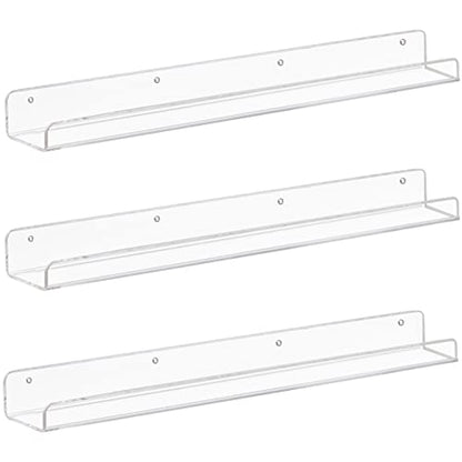 Weiai Clear Acrylic Floating Shelves 24 inch Wall Ledge Shelf Bookshelf 3 Pack