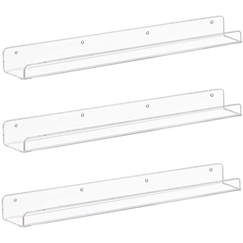 Weiai Clear Acrylic Floating Shelves 24 inch Wall Ledge Shelf Bookshelf 3 Pack