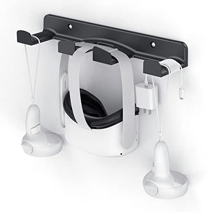 HomeMount VR Wall Mount Storage Stand Hook-for Meta/Oculus Quest 2/Quest/ Rift/ Rift S/ Valve Index/ HTC Vive/ HP Reverb G2/ Playstation VR Headsets, Gaming Controller Hanger Space Saving（Black） - color: Black