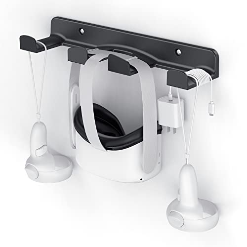 HomeMount VR Wall Mount Storage Stand Hook-for Meta/Oculus Quest 2/Quest/ Rift/ Rift S/ Valve Index/ HTC Vive/ HP Reverb G2/ Playstation VR Headsets, Gaming Controller Hanger Space Saving（Black） - color: Black