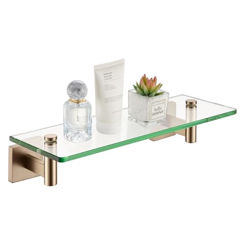 KOKOSIRI Wall Shelves Bathroom Hardware Glass Floating Shelf 12-Inch for Bedroom, Living Room, Kitchen, Hanging Rack Champagne Bronze B1105CPG-L12 - color: Champagne Bronze, size: 12-Inch