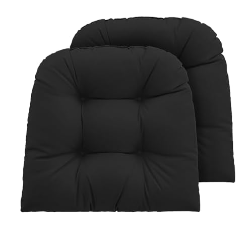 Outdoor Chair Cushions Set of 2, 22x22x4 Inch Seat Pads with Ties for Patio Wicker Chairs Garden Dining Chair, Indoor Outside Use, Fade-Resistant & Waterproof, Black - color: Black, size: 22x22x4"