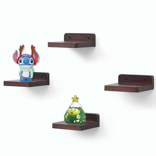 Small Floating Shelf, 4x4 Inch Display Ledges for Wall,Mini Shelves,Rustic Wood Shelf for Bedroom Living Room Bathroom Kitchen (4, Dark Walnut) - color: Dark Walnut, size: 4 Inch-4 Pcs