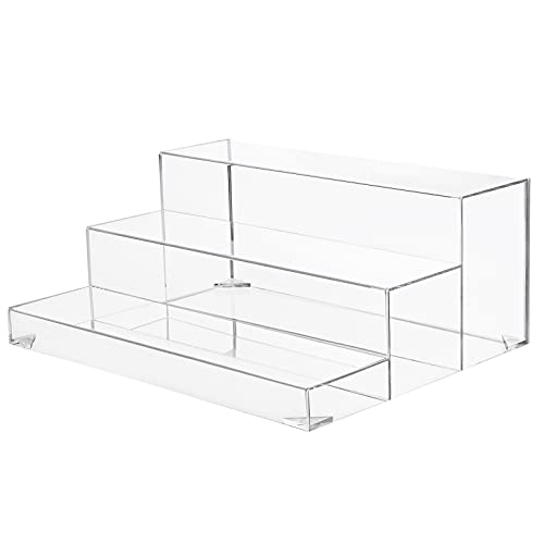 BARsics 3-Tiers Assembled Back Bar Bottle Rack Display, Clear Acrylic Stand Riser 15x6x12 inches