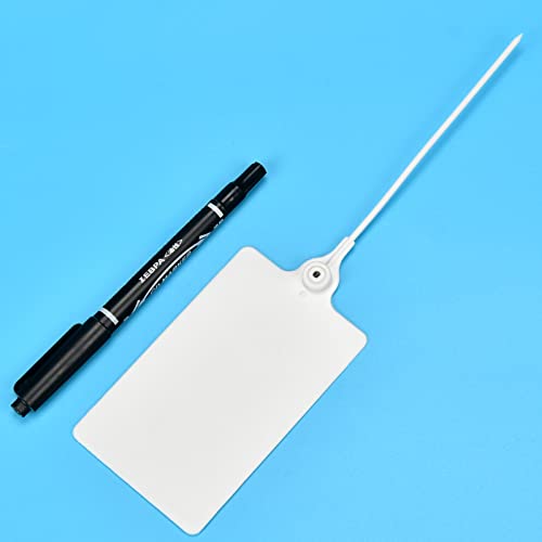 100 Plastic Shipping Tags - Waterproof, Writable Labels for Security, Storage, Hanging - With Marker Pen (White) - color: White