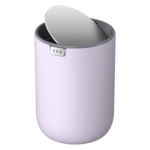 EKO Fandy 0.58 Gal/2.2L Mini Trash Can with Lid, Swing-Top Desktop Trash Can for Bathroom, Countertop, Vanity, Desk or Office, Small Garbage Bin (Lavender) - color: Lavender, size: 2.2 Liters