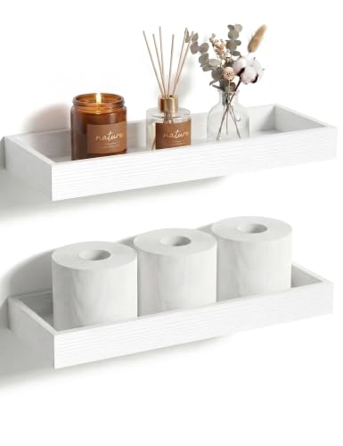 2 Pack 15.7 in White Floating Shelves for Wall, Wooden Wall Shelves for Bedroom Living Room Kitchen, Modern and Rustic Bathroom Shelves with Raised Lip, Decor Floating Shelf for Storage Display - color: White