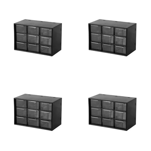 Feadily 4PCS Small Drawer Organizer for Desk, Desktop Drawer Organizer with 9 Clear Drawers, Plastic Desktop Storage Drawers 7.1 Inch x 3 .9 Inch x 4.7 Inch, Black - color: Black, size: 4PCS