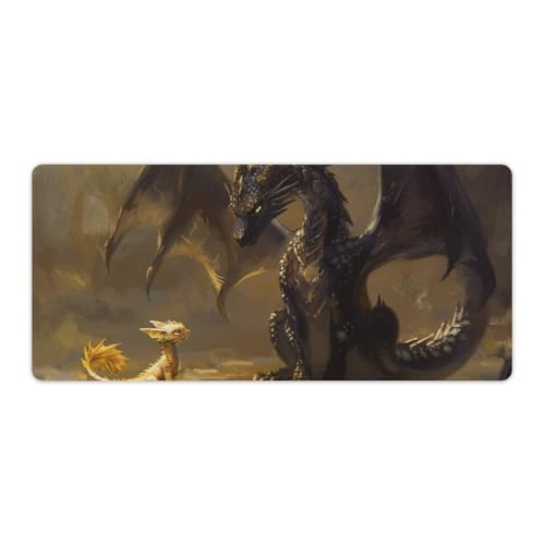 Large Mouse Pad Gaming Mousepad Fantasy Black Dragon Small Cute Golden Dragon Desk Mat for Keyboard and Mouse Mat Non-Slip Rubber Desk Pad 40x90cm - color: Style1, size: 35.4" x 15.7"