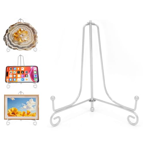 Iron Plate Stands for Display, Foldable Book Holder & Easel Stand for Sign, Versatile Poster Stand and Small Plate Stand for Home Decor, Art, Photo Frame, Card, Crystal Display (Silver, 4 inch (4Pcs)) - color: Silver, size: 4 inch (4Pcs)