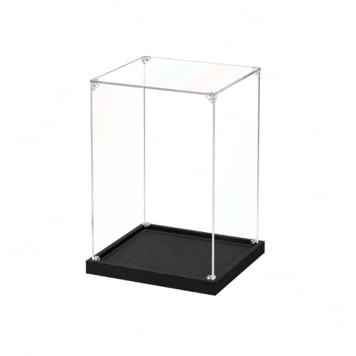 JUJOMAT Acrylic Display Case for Collectibles Clear Acrylic Display Box for Lego Action Figures Doll Hobby, Dustproof Stackable Storage Case, Assembly Required, Black Base (5.5 x 5.5 x 9.5 inches) - color: Black, size: 5.5 x 5.5 x 9.5 inches
