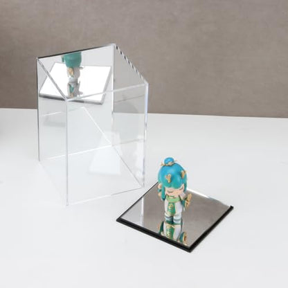 Clear Acrylic Display Case with Mirrored Back and Base, Assemble Countertop Storage Box Stand Organizer, Cube Dustproof Display Box Showcase for Action Figures Doll Models Toys, 4x4x6Inch - size: 4x4x6Inch
