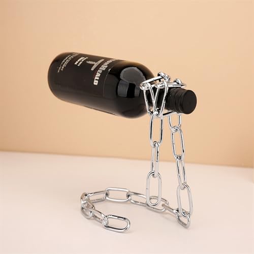 Floating Wine Bottle Holder - Magic Steel Chain Wine Rack, Metal Wine Bottle Holder, Wine Bottle Stand for Bar and Home Decoration (Silver) - color: Silver