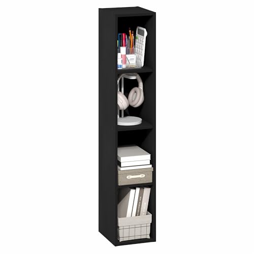 Furinno Fulda Book Shelf, 4-Tier Narrow Bookshelf, Standing Bookcase with 8-in Width Storage Shelf, 9.3 x 7.9 x 41.6, for Organization and Storage, for Living Room, Bedroom, Home Office, Blackwood - color: Blackwood, size: 4-Tier, 8W