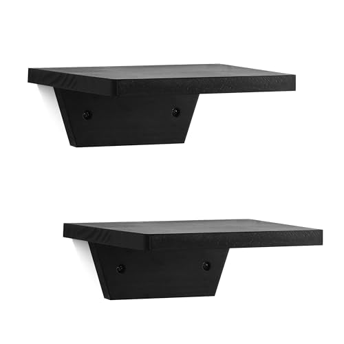 PHOENANCEE Small Floating Shelves,Speaker Shelf,Trapezoid Wall Shelf for Table Lamp Plants Display,Decorative Wood Ledges Chic for Living Room,Bedroom,Kitchen,Office,Pine,8x6 Inch,2 Pack(Black) - color: Black, size: Set of 2