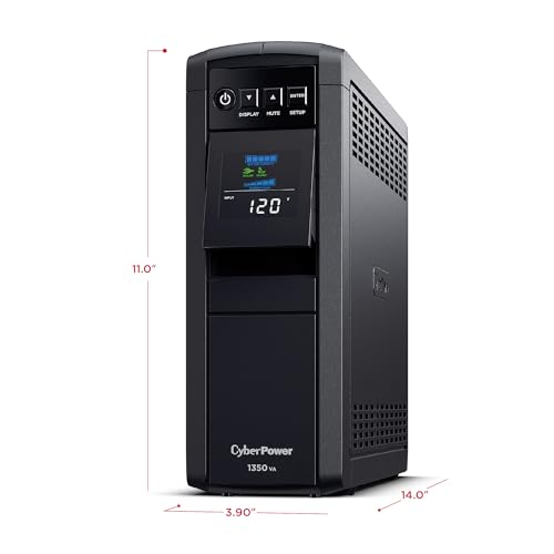 CyberPower CP1350PFCLCD PFC Sinewave UPS Battery Backup and Surge Protector, 1350VA/880W, 12 Outlets, AVR, Mini-Tower, UL Certified - size: 1350VA, style: Mini-Tower
