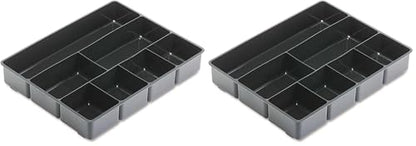 Rubbermaid Extra Deep Desk Drawer Director Tray, Plastic, 11.875 x 15 x 2.5 Inches, Black (Pack of 2) - size: 7 Section (Pack of 2)