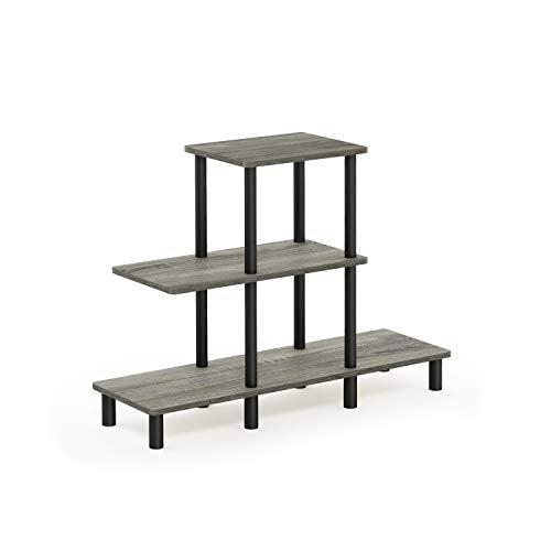 FURINNO Turn-N-Tube 3-Tier Design Display Rack, French Oak Grey/Black - color: French Oak/Black, style: 3-Tiers, Ladder