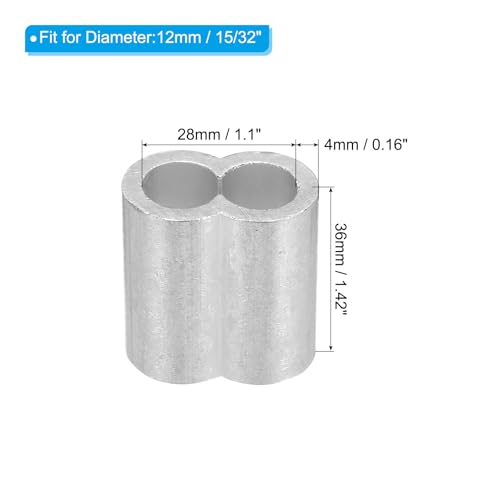 uxcell 15/32" 12mm Aluminum Crimping Loop Sleeve Double Ferrule for Wire Rope Cable Line End, Silver 10pcs - size: 15/32"