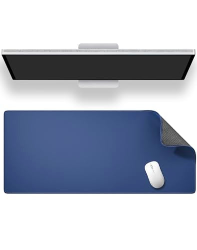 ALOANES Dark Blue Waterproof Desk Mat, Large Mouse Pad with Extended Mouse Mat, with Anti Slip Base, Stitched Edge, Grain Jacquard Surface, Perfect for Gamer Office & Home, 3XL(35.43"x15.74"x0.12") - color: 01- Pro Dark Blue, size: 3XL(35.4" x 15.7")