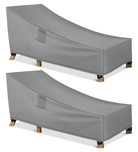 WLEAFJ Patio Chaise Lounge Cover Waterproof, Heavy Duty Outdoor Lounge Chair Covers, Durable Patio Furniture Covers, 78L x 34W x 32H inch - 2 Pack, Gray - color: Gray, size: 2 Pack-78L x 34W x 32H inch
