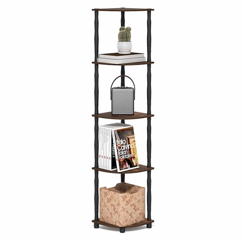 Furinno Turn-N-Tube Storage Shelves, 5-Tier Corner Book Shelf, Standing Corner Shelf, Toolless Open Shelves, Classic Tubes, for Organization and Storage, Living Room, Home Office, Amber Pine - color: Amber Pine/Black, size: 5-Tier Classic Tube