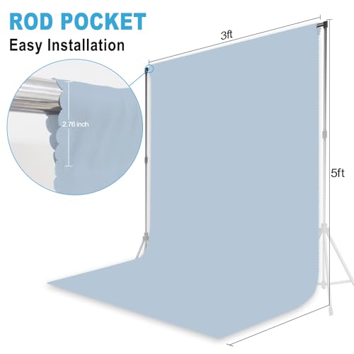 Dusty Blue Photography Backdrop for Photoshoot, Fabric, 3x5 FT | Versatile Studio Photo Backgrounds, Easy to Install, for Portraits Shooting, Party Decor, Live Streaming, Video Recording - color: Blue Aura, size: 3X5 FT