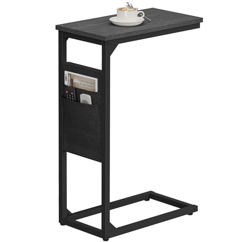 TUTOTAK C Shaped End Table, Side Table for Couch, Sofa Table with Storage Bag, TV Tray for Living Room, Bedroom, Black TB01BK082 - color: Black, size: 1 Pack (7.9"W ), style: Ordinary