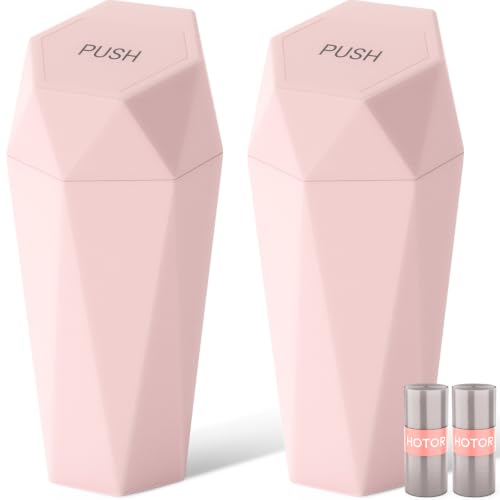 HOTOR Car Trash Can with Lid - 2 Pack, Car Accessories for Interior, Leakproof Vehicle Garbage Can with 30 Attached Trash Bags, Multipurpose Organizers and Storage for Home, Office, Pink - color: Pink