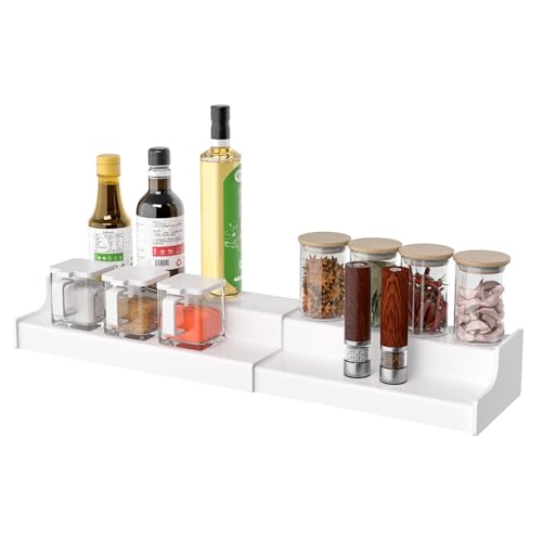 Sezanrpt Expandable Spice Rack Cabinet Organizer 2 Tier, White Kitchen Counter Display Shelf, Seasoning Organizer for Cabinet, Moisture Resistant - size: 2 Tier