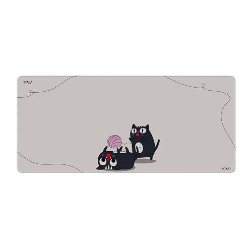 Pixio Mouse Pads - 36 x 16 inch XXL Playful Cats (Center) Beige Multifunctional Large Desk Mats for Gaming, Office, Desktop Anti-Slip Waterproof Washable Computer Mouse Mat - color: Beige Playful Cats (Center)