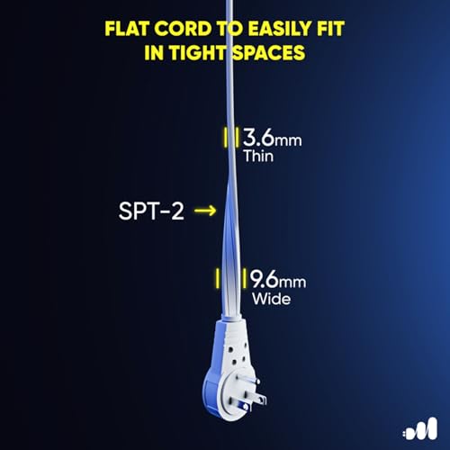 Maximm 360 Rotating Flat Plug Extension - 50ft Flat Cord, Slim Space-Saving Design (White) - color: White, size: 50 Feet