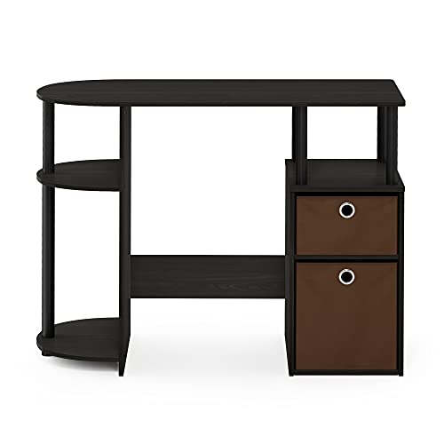 Furinno JAYA Desk, 38.4" Wide Gaming Desk with Bin Drawers, Computer Desk with Side Shelf, Office Desk for Study, Home Office, Bedroom, Dorm, Study Room, Espresso - color: Espresso