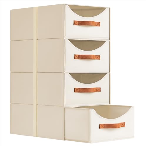 Homsorout Stackable Storage Drawers - Large Collapsible Storage Bins with Drawers, 4 Pack Closet Shelf Organizer Basket, Fabric Pull Out Organizer for Bedroom, Living Room, Dorm, Light Beige - color: Light Beige, size: 16 Inch. - 4 Pack