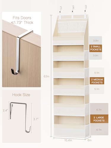 Criusia Over the Door Organizer, 6-Shelf Closet Hanging Storage with 13 Mesh Pockets, 55lbs Capacity Behind the Door Storage for Baby Nursery, Bathroom, Bedroom, and Dorm, Beige - color: Beige, size: 1 PACK