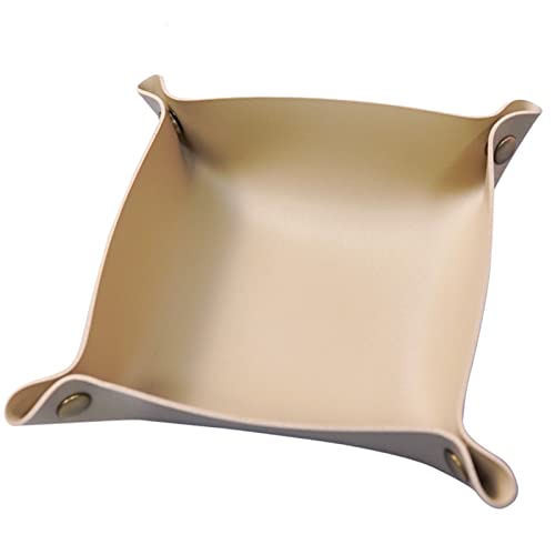 Leather Valet Tray, Small Catchall Tray, Desktop Storage Organizer, EDC Dump Tray for Key, Phone, Jewelry, Wallet, Coin, Watch (Khaki-S) - color: Khaki