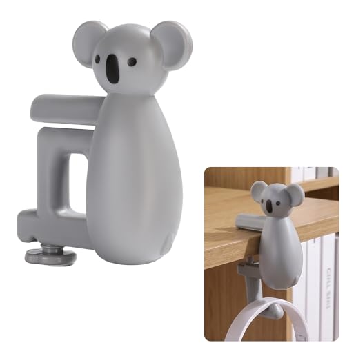 Cute Koala Purse Hook for Desk,22 Lbs Heavy Duty Bag Hanger for Table,No Drill Anti-Slip Desk Hook for Backpack&Headphones,Aesthetic Office Accessories Gifts for Women Girls (Grey (1-Pack)) - color: Grey (1-Pack)