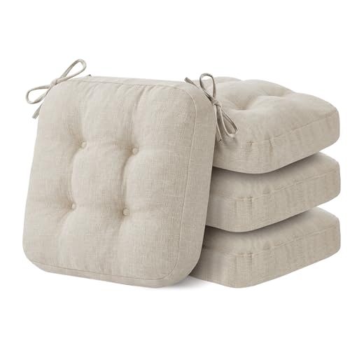 IASEAHK Chair Cushions, Memory Foam Dining Chair Cushions, Tufted Indoor Chair Pads, Set of 4, 16.5' x 16.5' x 3.5', Beige - color: Beige, size: Pack of 4