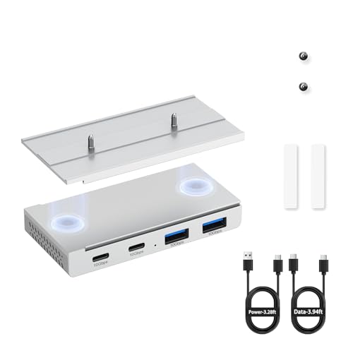 EJAY 10Gbps Magnetic USB-C Hub, 4-Port USB 3.2 Gen2 Desktop Hub with 47" Extra Long Cable, Aluminum USB C Splitter, Under Desk Mount Multi Port USB Hub for MacBook, PC, Surface, SSD, Silver - color: Silver