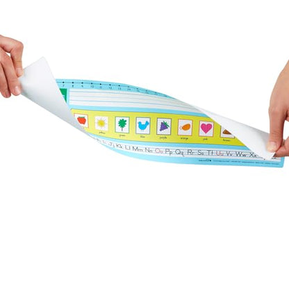 Really Good Stuff 24PK Zaner-Bloser 100-Grid with Number Line Self-Adhesive Vinyl Desktop Reference Nameplate with Left and Right Handprints, Shapes and Colors - color: Light Blue